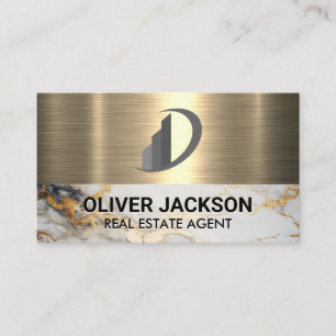Real Estate Icon   Gold Marble   Metallic Business Card