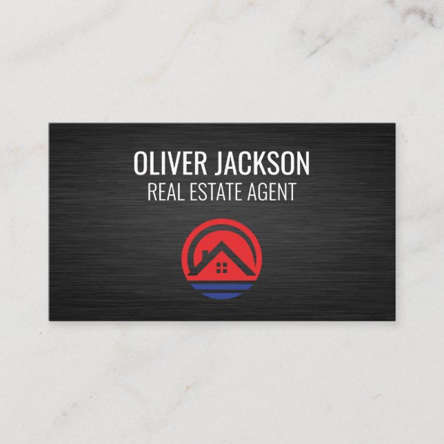 Real Estate Icon | Sleek Black Metallic Business Card (Front)