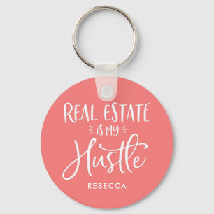 Real Estate Is My Hustle Coral Personalized Agent Keychain