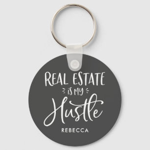 Real Estate Is My Hustle Personalized Agent Gray Keychain