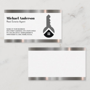 Real Estate Key Home Logo   Metal Trim Business Card