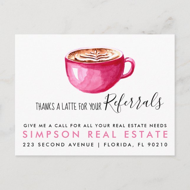 real estate Latte referrals Announcement Postcard (Front)