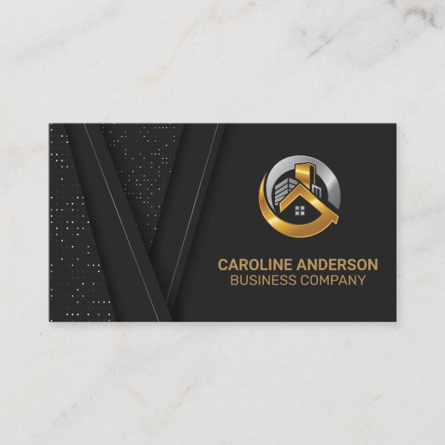 Real Estate Logo | Black Luxury Gold Background Business Card (Front)