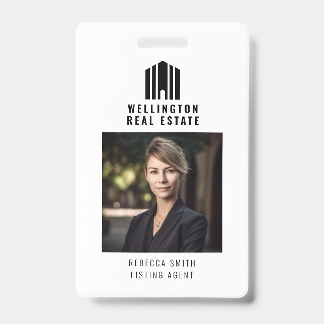 Real Estate Logo Black White Listing Agent Realtor Badge (Front)