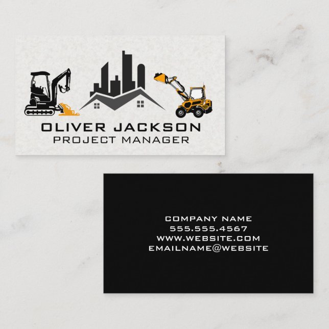 Real Estate Logo | Bulldozer Construction Vehicles Business Card (Front/Back)