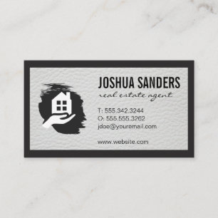  Real Estate Logo   Leather Trim   Black Border Business Card