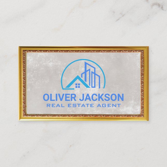 Real Estate Logo | Luxury Gold Frame Business Card (Front)