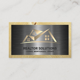 Real Estate Logo   Metallic and Wood Business Card