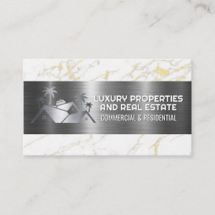 Real Estate Logo Metallic Marble Business Card