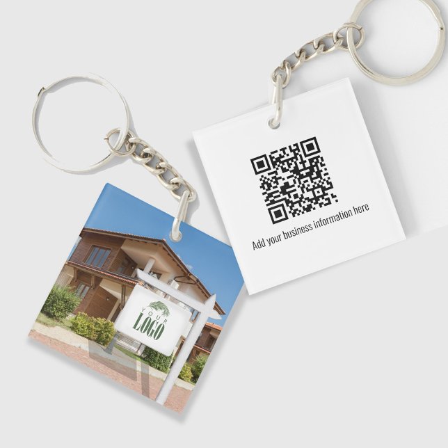 Real Estate Logo Photo Custom Logo Keychain (Real Estate Custom QR Code key chain. )