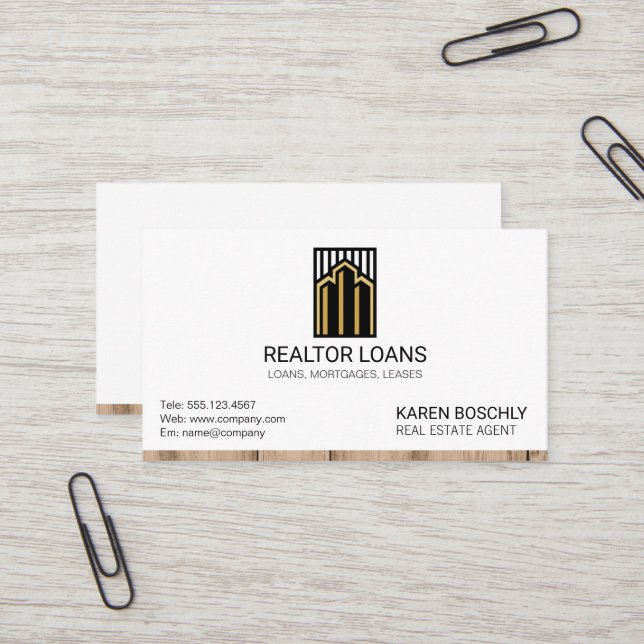 Real Estate Logo | Wood Trim Home Business Card (Front/Back In Situ)