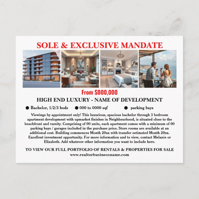 Real Estate marketing editable new properties  Postcard (Back)