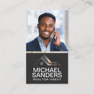 Real Estate Metal Logo Business Man on Phone Business Card