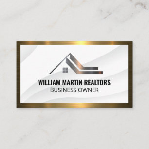 Real Estate Metallic Logo Gold Frame Business Card