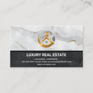 Real Estate Metallic Logo Marble Business Card