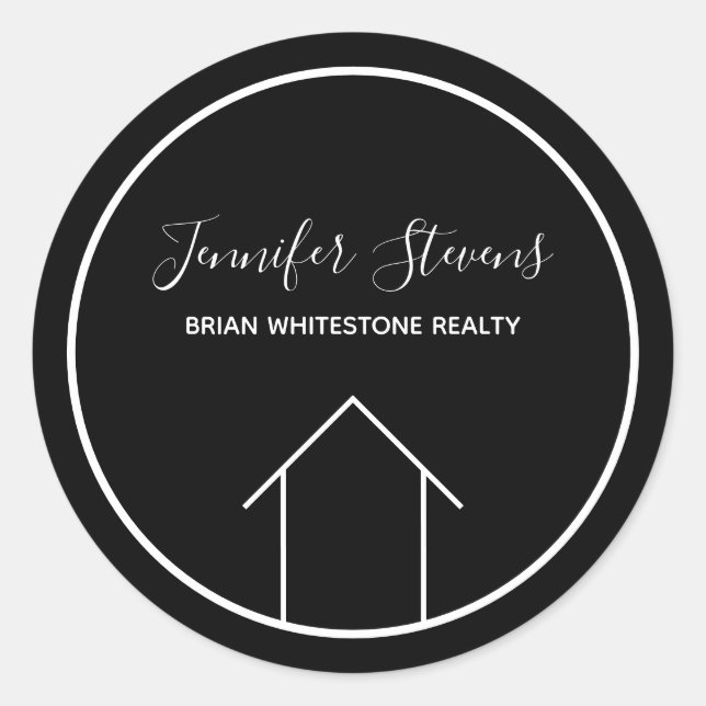 Real Estate Modern Black White Custom House Classic Round Sticker (Front)