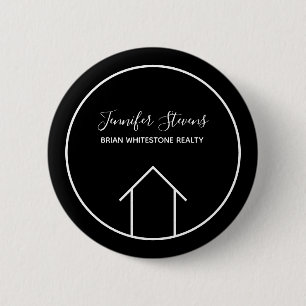 Real Estate Modern Black White Custom Name Tag 2 Inch Round Button