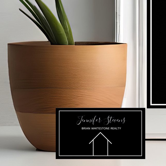 Real Estate Modern Black White Minimalist Realtor Business Card (Creator Uploaded)