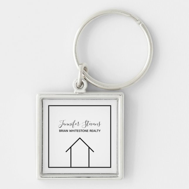 Real Estate Modern Black White Monogram Realtor Keychain (Front)