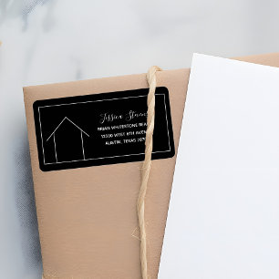 Real Estate Modern Black White Return Address Label