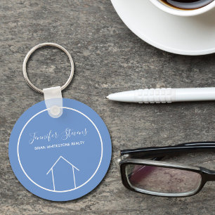 Real Estate Modern Blue White Custom Cute Realtor Keychain
