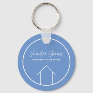 Real Estate Modern Blue White Custom Cute Realtor Keychain