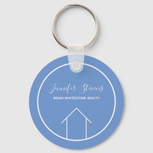 Real Estate Modern Blue White Custom Cute Realtor Keychain (Front)