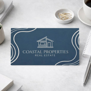 Real Estate Modern Coastal Blue Business Card