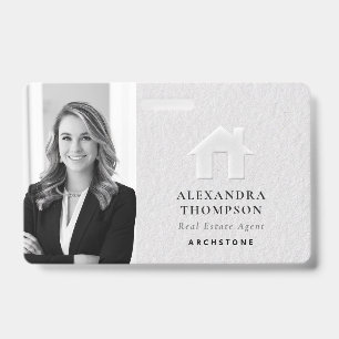 Real Estate Modern Elegant Black White QR Photo Badge