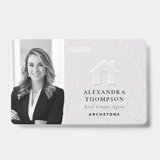 Real Estate Modern Elegant Black White QR Photo Badge