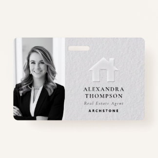 Real Estate Modern Elegant Black White QR Photo Badge