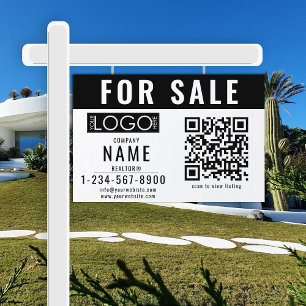 Real Estate Modern For Sale Sold QR Code Simple Garden Sign