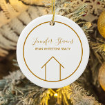 Real Estate Modern House Chic Custom Christmas Ceramic Ornament<br><div class="desc">This modern realtor Christmas ornament is custom made with your realty company name under the the agent name in chic typography. This minimalist gold and white gift features a simple line drawing of a house. Contemporary holiday present for an agent working to help you buy a home.</div>