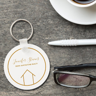 Real Estate Modern House Chic Gold Custom Realtor Keychain