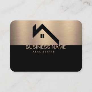 Real Estate Modern House Logo Black & Gold Calling Card
