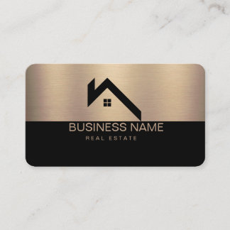 Real Estate Modern House Logo Black & Gold Calling Card