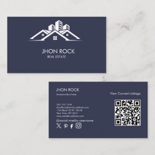 Real Estate Modern House Logo dark grey Qr Business Card
