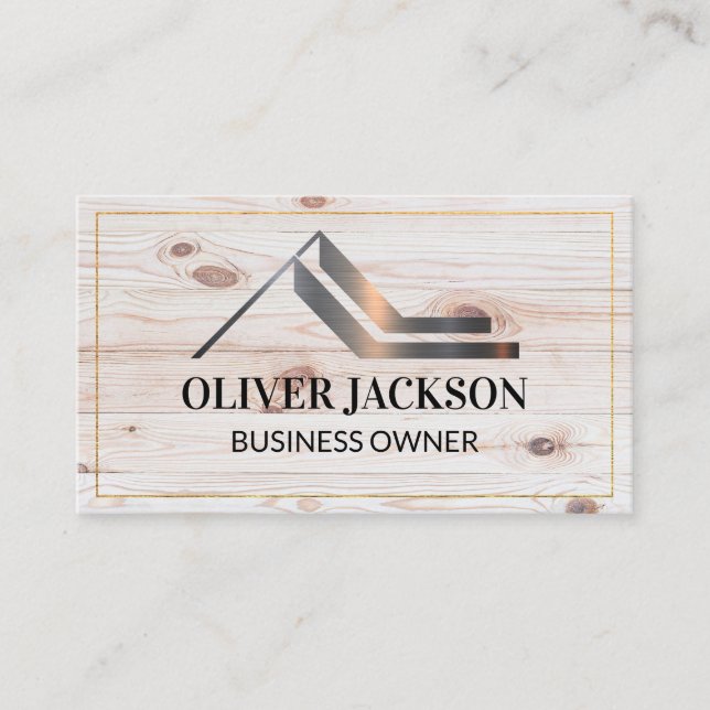 Real Estate Modern Logo | Wood Grain Business Card (Front)
