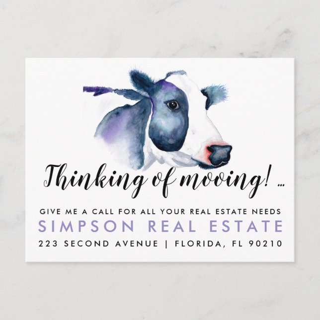 real estate moving cow notice business announcement postcard (Front)