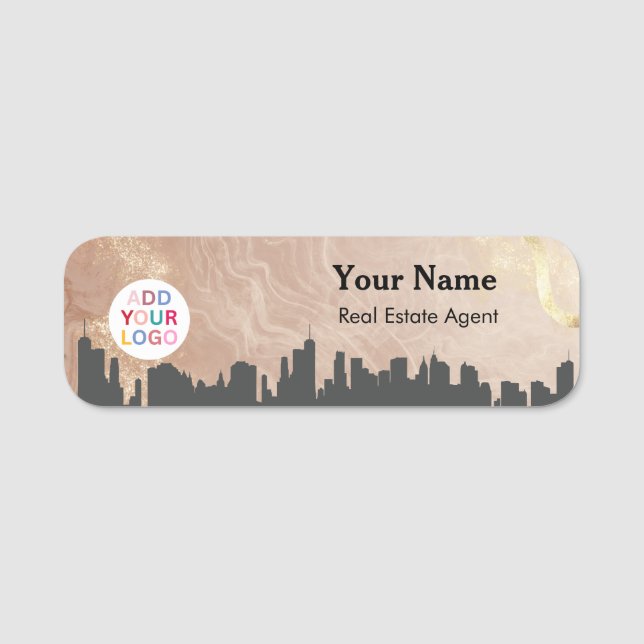 Real Estate Name Tag Badge with Skyline & Logo  (Front)