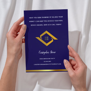 Real Estate Navy Blue House Logo Modern Realtor Flyer