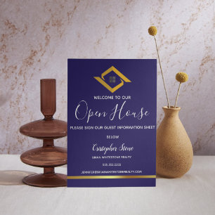 Real Estate Navy Blue House Logo Modern Realtor Pedestal Sign