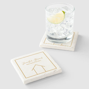 Real Estate Open House Custom Chic Gold White Stone Coaster