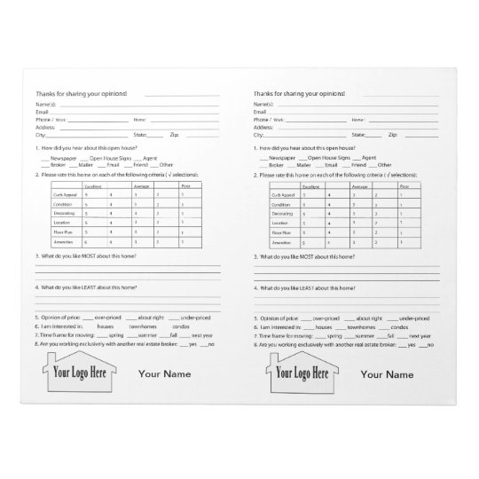 Real Estate Open House Feedback Notepad
