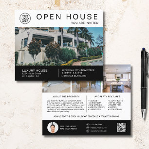 Real Estate Open House Invite Logo Photo QR White Flyer