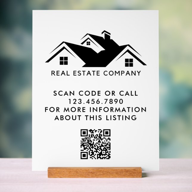 Real Estate Open House Logo Custom QR Code Acrylic Sign (Neutral)