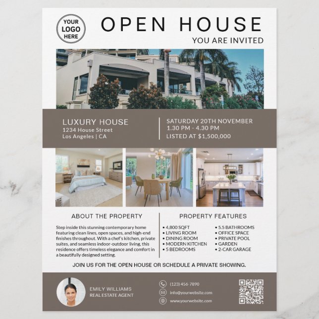 Real Estate Open House Logo Photo QR Flyer (Front)