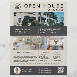 Real Estate Open House Logo Photo QR Neutral Flyer