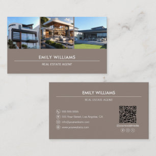 Real Estate Photo QR Social Media Taupe Business Card