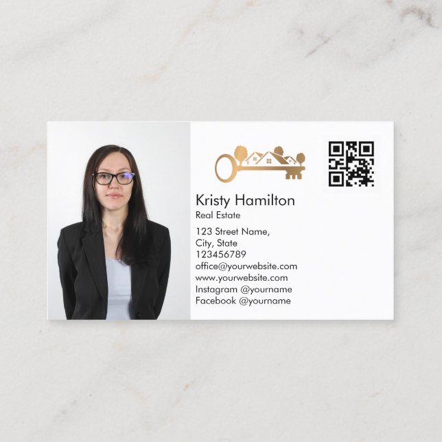 real estate professional realtor add photo QR code Business Card (Back)